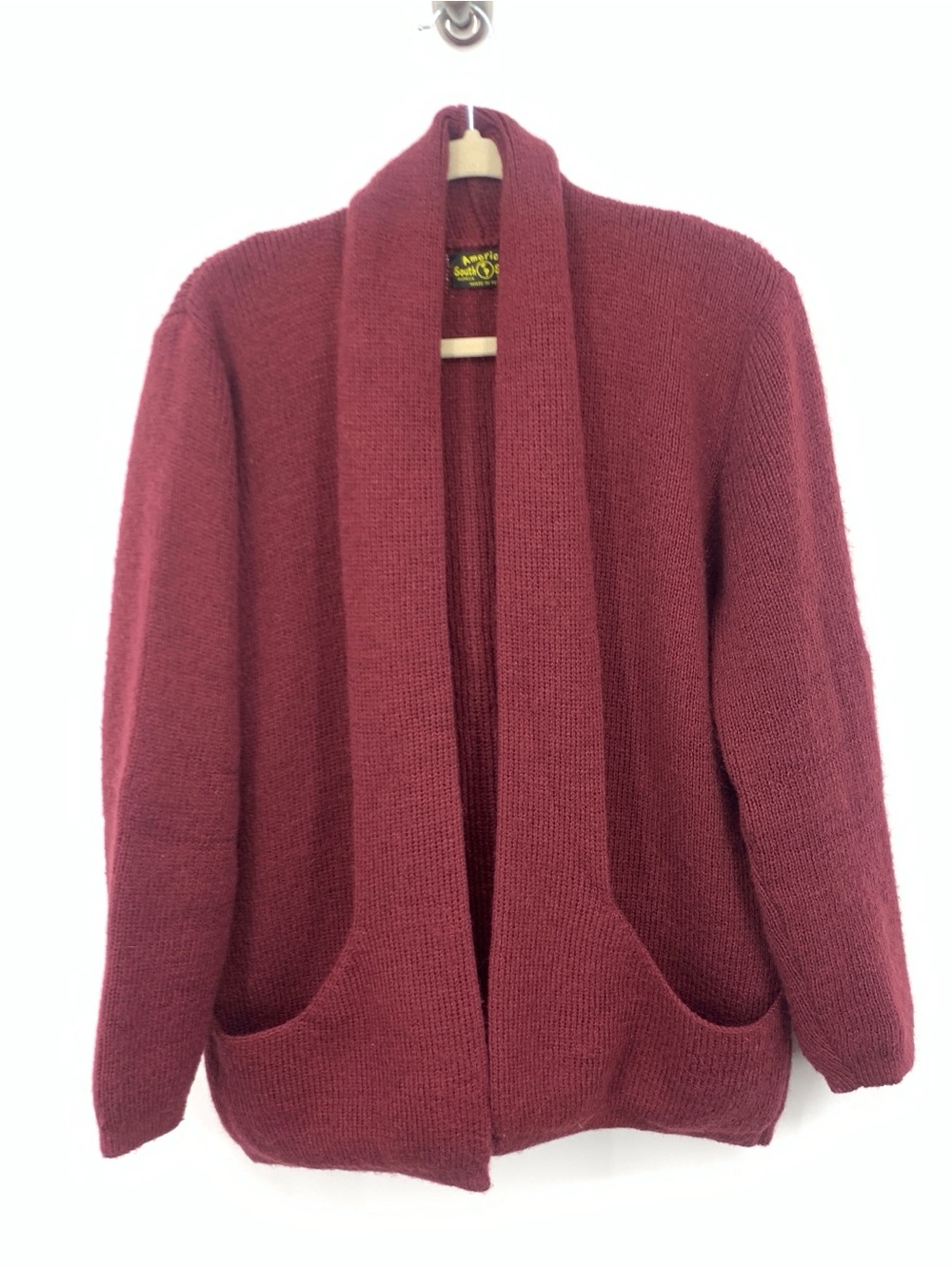 American South Side Women Size Medium Large Sweater Alpaca Knit Red Cardigan Top